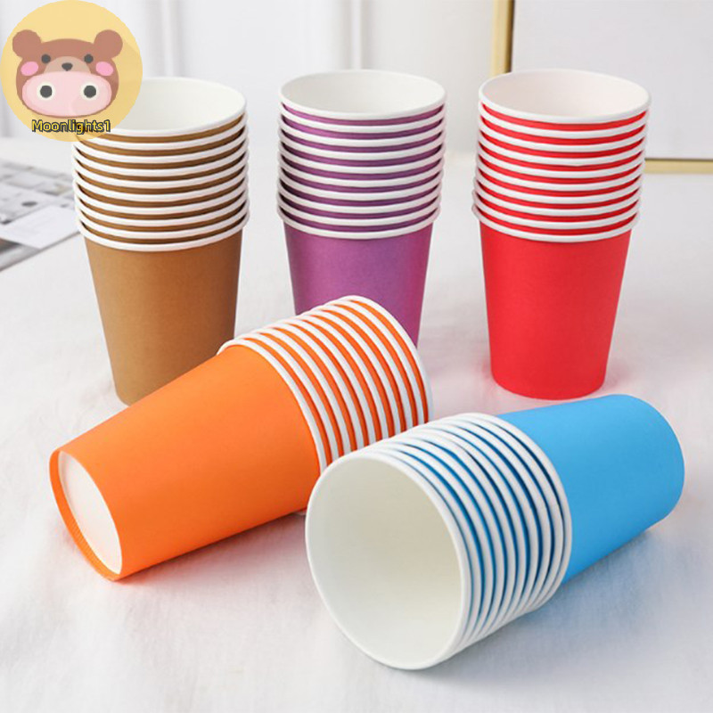 Moonlights1 10PCS 9oz 250ml หนาถ้วยกระดาษทิ้งถ้วยงานแต่งงานวันเกิด Holiday Disposable Tableware EN