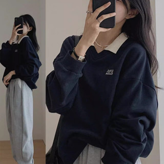 Solovely สไตล์เกาหลี เสื้อตัวบน แขนยาว หลวม งานปัก โอเวอร์ไซ…