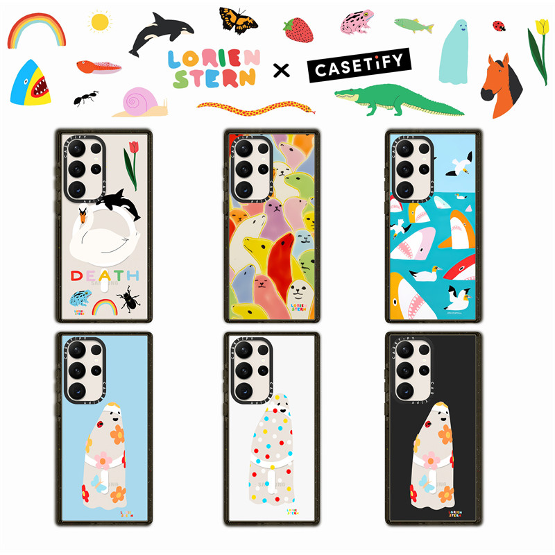 Casetify X Lorien Stern Samsung Series Case แม่เหล็กดูด Black Edge Clear Samsung Galaxy S22 23 24 Ultra Plus Impact Hard Clear Acrylic Back