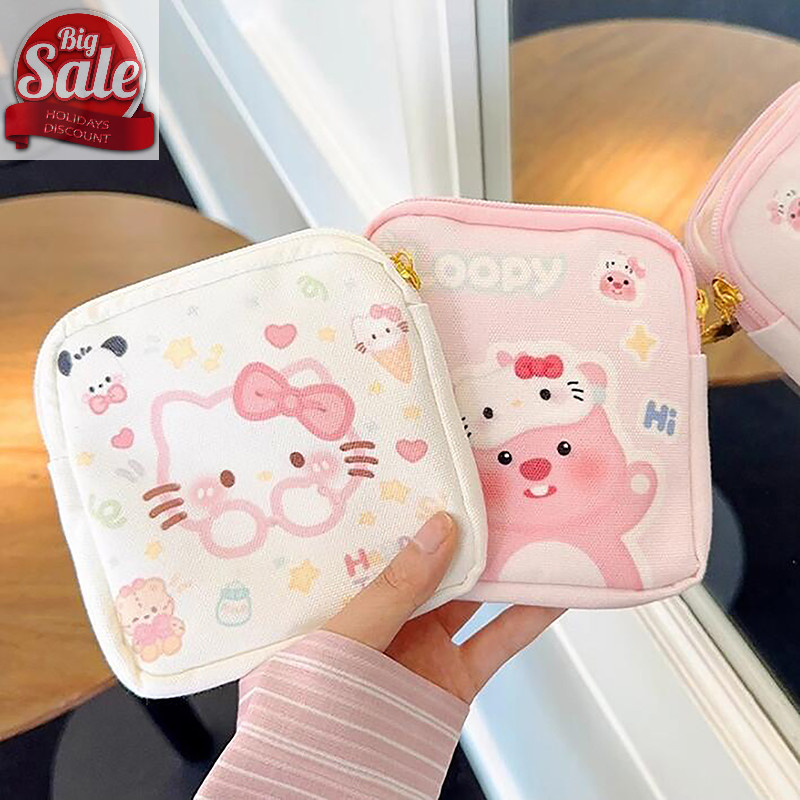 Af 1PC มินิเครื่องสําอางกระเป๋าใส่เหรียญกระเป๋าของขวัญ Kawaii Sanrio Hello Kitty การ์ตูนผู้หญิง Tampton ผ้าอนามัยถุงเก็บ A