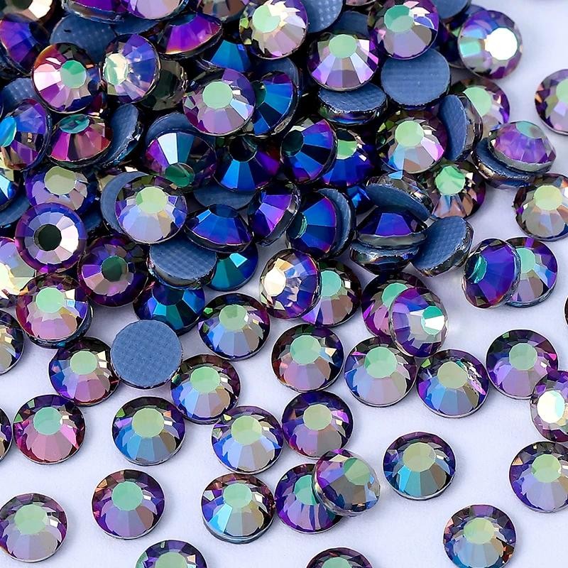 Qiao สีชมพูเงา/เงาแก้วสีม่วง Hot-Fix คริสตัล Rhinestones แบนกลับ Strass หิน