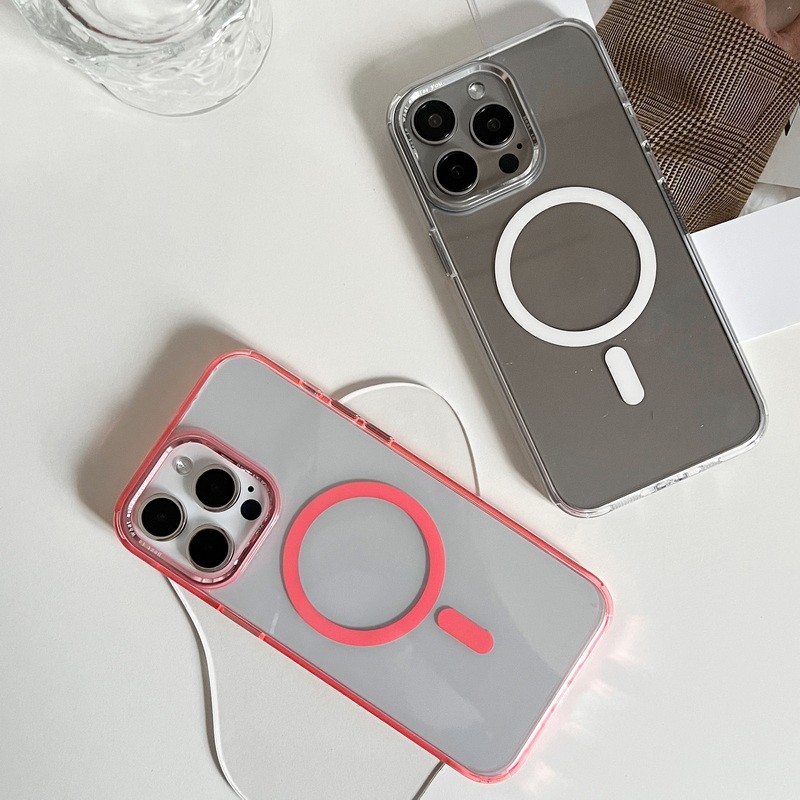 เคส iPhone แม่เหล็กโปร่งใส Monochrome สําหรับ iPhone 16Pro Max 15PLUS 13Pro 12 14 11
