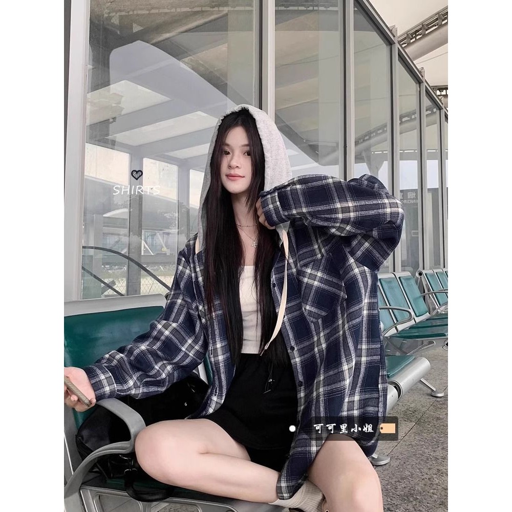 Spring and Autumn new retro brushed casual plaid shirt jacket
