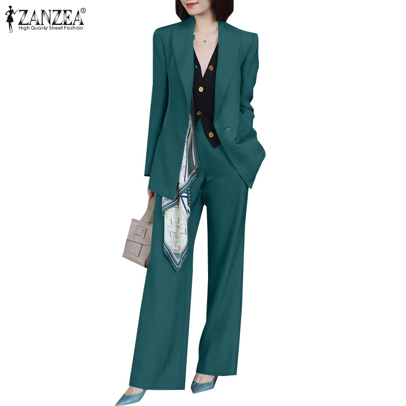 ZANZEA ใส่ ซานเซีย ผู้หญิงเกาหลีอารมณ์สีธรรมดาเอวยางยืดข้อเท้าความยาวท็อปส์กางเกง