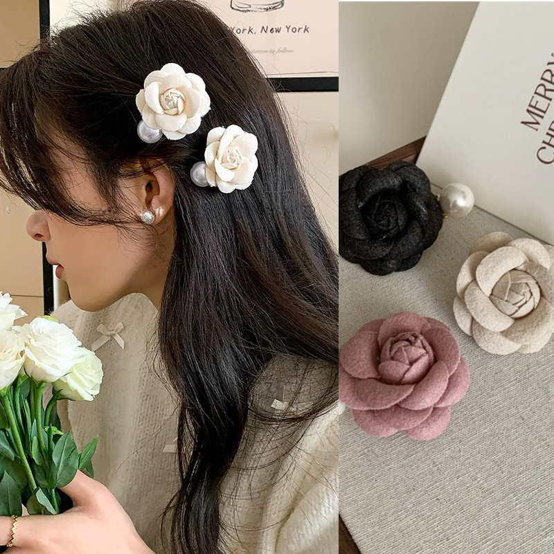 3d Camellia เพิร์ลดอกไม้ Bangs กิ๊บติดผม Hairpin Headwear เครื่องประดับผม