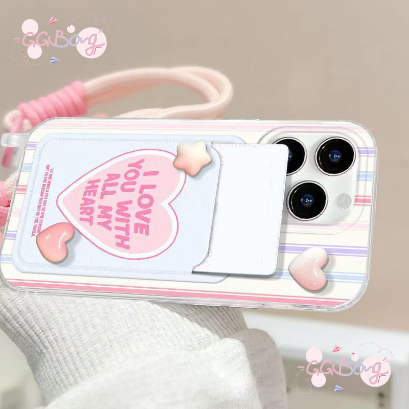 รักสายคล้องหัวใจสองสายกระเป๋าสตางค์ครอบคลุมช่องใส่การ์ด เคสไอโฟน 11 13 15 XR 14 12 Pro Max 7 15 8 14 Plus X XS Max