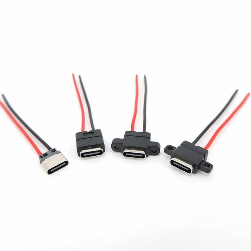 ซ็อกเก็ตตัวเมีย TYPE-C 2P กันน้ํา พร้อมสายตะกั่วเชื่อม socket สกรูยึดซ็อกเก็ตชาร์จสองด้าน