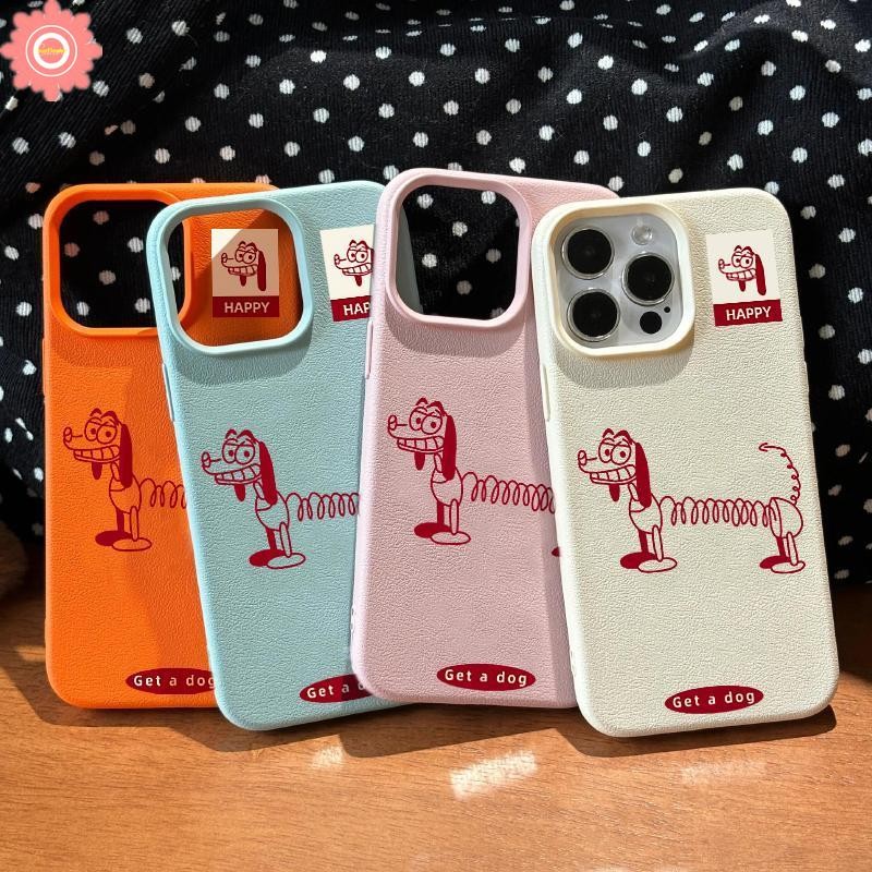 Simple Happy Dachshund การ์ตูนลูกสุนัขภาพวาดสุนัขน่ารักสําหรับ IPhone 11 15 16 12 13 14 Pro Max 15 16 14 Plus XS XR X Max หรูหราหนังผิวรู้สึกนุ่มกรณี
