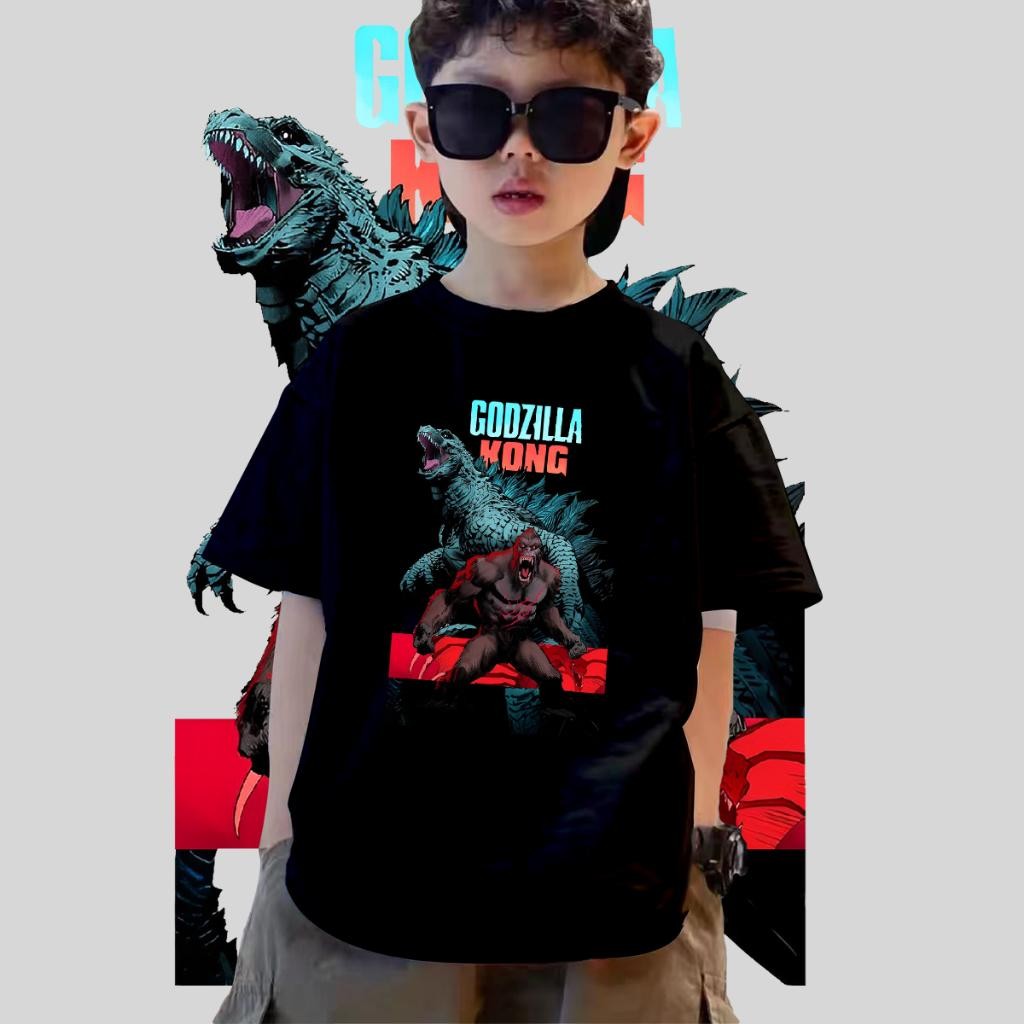 เสื้อยืดเด็ก Godzilla ฤดูร้อนสำหรับผู้ชายและผู้หญิงหลวมขนาดใหญ่ขนาด 90-150cm3-12 ปี