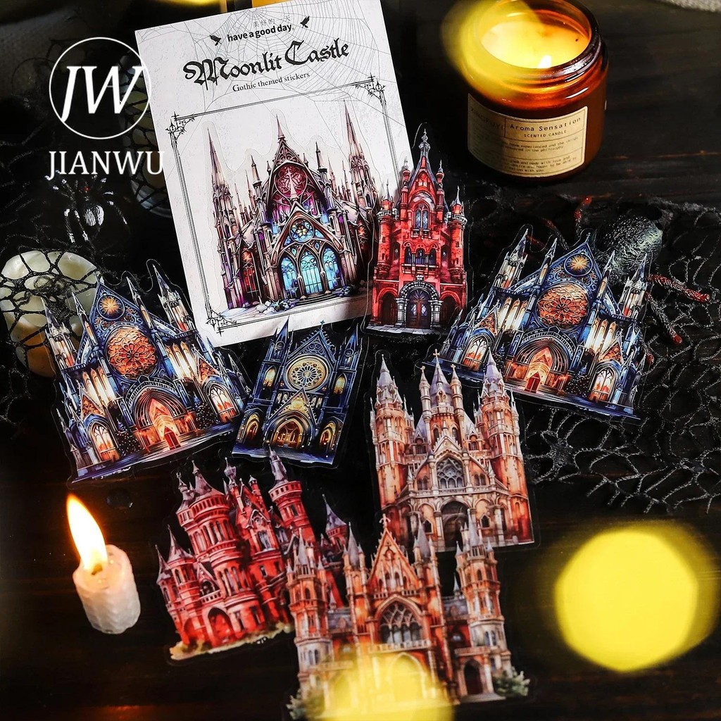 Jianwu Moonlight City Series Vintage Gothic Castle ภูมิทัศน์วัสดุ Collage PET สติกเกอร์ Creative DIY Journal เครื่องเขียน