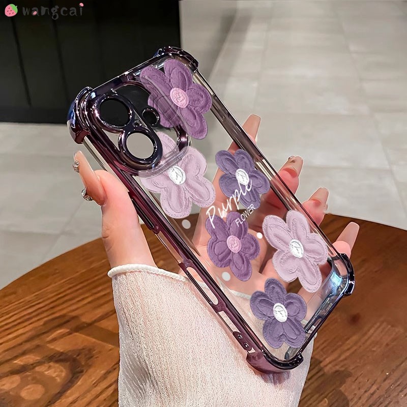 สําหรับ OPPO A77 A57 A56 A56s A55 A55s A54s A53 A53s 4G 5G เคสโทรศัพท์สีม่วงภาพวาดสีน้ํามันทาสีดอกไม้ดอกไม้ดอกไม้กันกระแทกโปร่งใสนุ่มกรณีปกหลัง