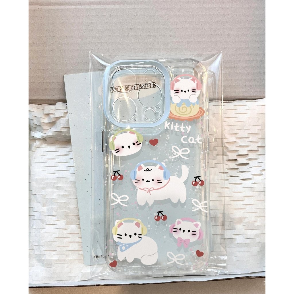 ชุดหูฟังมิลค์โทรแมวแอปเปิ้ล15เคสมือถือ iphone13/14เคสนิ่ม11/12ลายการ์ตูน XR/xsmax กันกระแทก