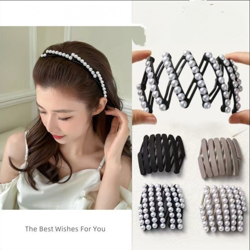 ที่คาดผมแบบพับได้หญิงสไตล์ใหม่ที่คาดผมแบบยืดหดได้ Outing Travel Anti-slip Pressed Hair ผมหัก