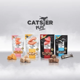 CATSTER PLAY ขนมแมว Freeze Dried และท็อปปิ้ง ชิ้นเนื้อแท้ๆ 100% ขนาด 40 กรัม