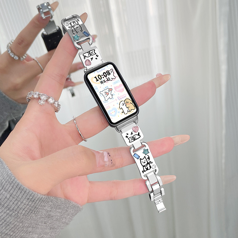 สุนัขน่ารักสีเพชรสายโลหะสําหรับ Samsung Galaxy Fit 3 สร้อยข้อมือสายนาฬิกาสําหรับ Samsung Watch Fit 3 สายรัดข้อมืออุปกรณ์เสริม