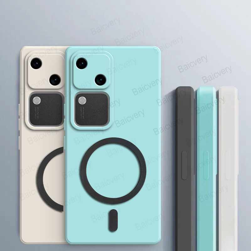 เคสโทรศัพท์สําหรับ VIVO V30 5G/VIVO V30 Pro สีสัน Matte TPU โทรศัพท์ขอบป้องกันเลนส์สนับสนุนแม่เหล็กชาร์จไร้สาย