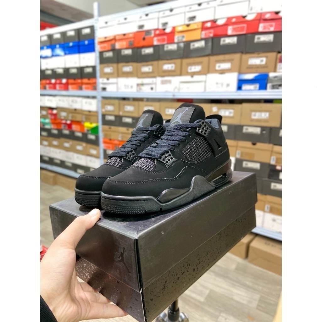 2024ใหม่ Air Jordan 4 Retro Black Cat 40451-010 spec 4 รองเท้าผ้าใบย้อนยุครองเท้าบาสเก็ตบอล