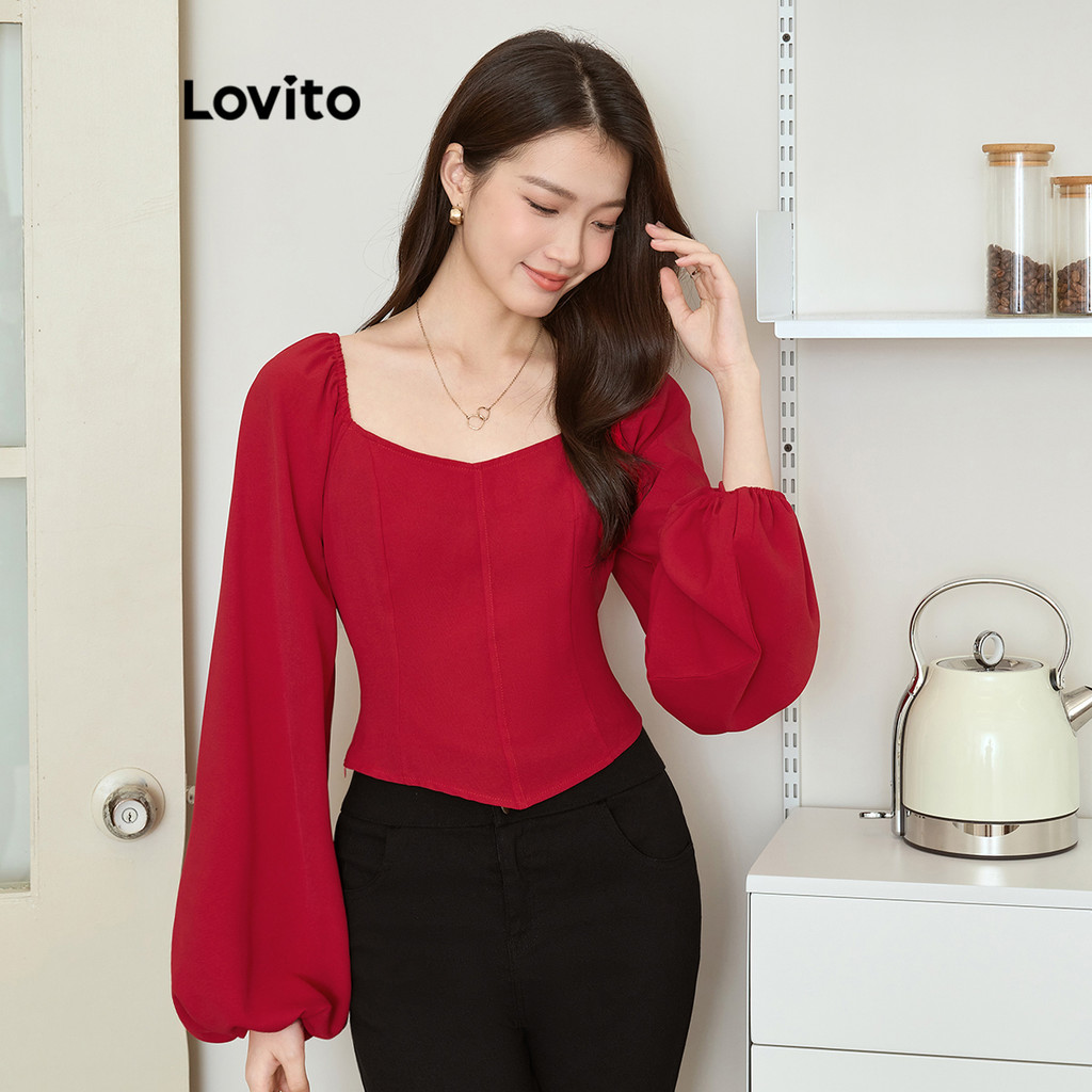 Lovito เสื้อเบลาส์สไตล์ลำลองสำหรับผู้หญิง L104ED272