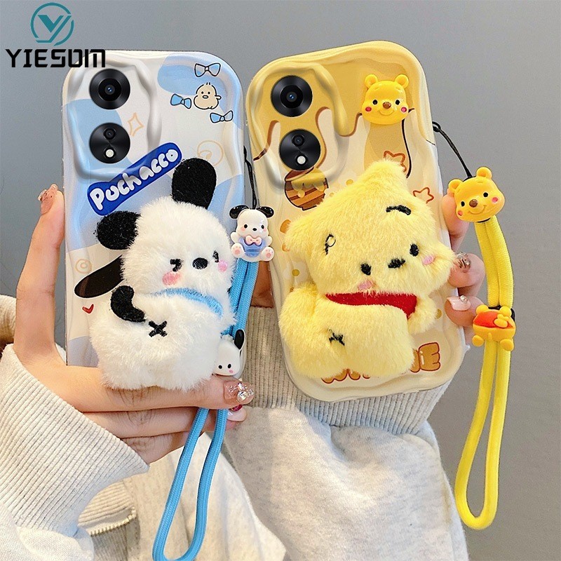 การ์ตูนตุ๊กตาเคสโทรศัพท์สําหรับOPPO A60 A18 A38 A58 4G A78 A98 5G A17 A17K A79 5Gพร้อมสายรัดข้อมือซิลิโคน