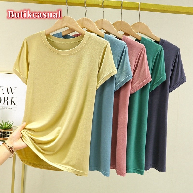 เสื้อยืดลําลอง ผ้าฝ้าย แขนสั้น คอกลม ทรงหลวม สําหรับสตรี 2024
