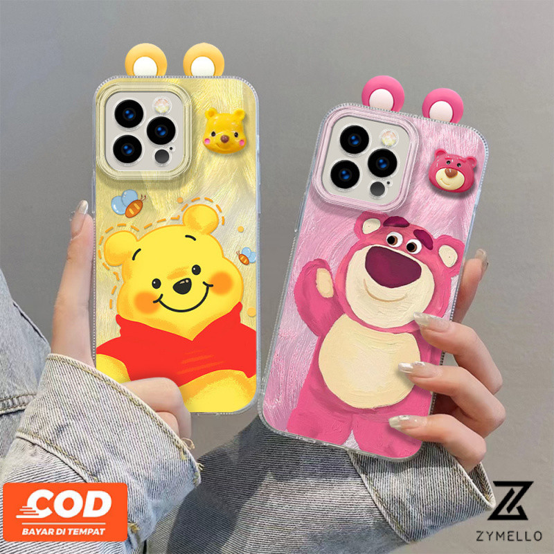 Case for OPPO OPPO Reno12 F 5G Reno 12 5G Reno 12 Pro 5G Reno 11F 5G Reno 11 5G Reno 10 5G Reno 8T 5G Reno 8T 4G Reno 8Z 5G Reno 7Z 5G Reno5 Reno4 realme C67 C65 C63 C61 C53 C55 C51 C35 C21Y c15 การ์ตูน Winnie the Pooh หูสามมิติเคสโทรศัพท์ซิลิโคนกันกระแทก
