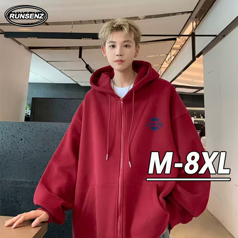ม-8เอ็กแอล สไตล์เกาหลีสีฟ้าเสื้อสวมหัวด้านบนผู้ชายขนาดบวกเสื้อกันหนาวหมวกฤดูใบไม้ร่วงหนาความร้อนเสื้อคลุมด้วยผ้า