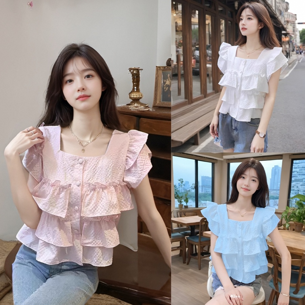 เสื้อเปิดไหล่แขนสั้นสไตล์ฝรั่งเศส ใหม่ล่าสุด ดีไซน์คอเหลี่ยมสุดเก๋ สวมใส่สบายและเหมาะสำหรับการแต่งตัวในทุกวัน