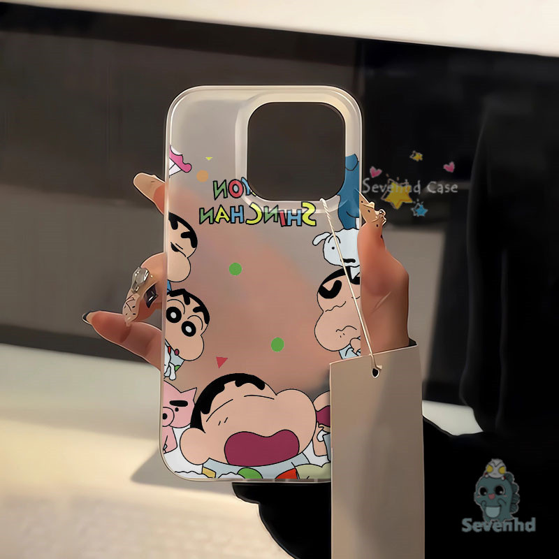 น่ารักการ์ตูนเครยอนชินจังครอบครัวสร้างสรรค์เคสโทรศัพท์สําหรับiphone 11 13 14 15 12 Pro Max X Xr Xs Max 7 8 6s Plus SE 2020 Frosted Ultra ThinกันกระแทกTPU Clearปกหลัง