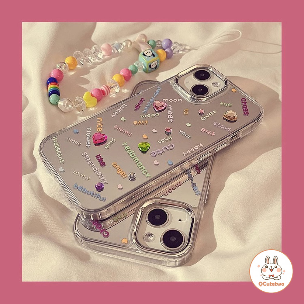 หรูหราลูกปัดแต่งหน้ากระจกเคสโทรศัพท์สําหรับ Iphone 11 15 14 12 13 Pro Max XR XS Scratch Resistand Hard TPU ฝาหลัง