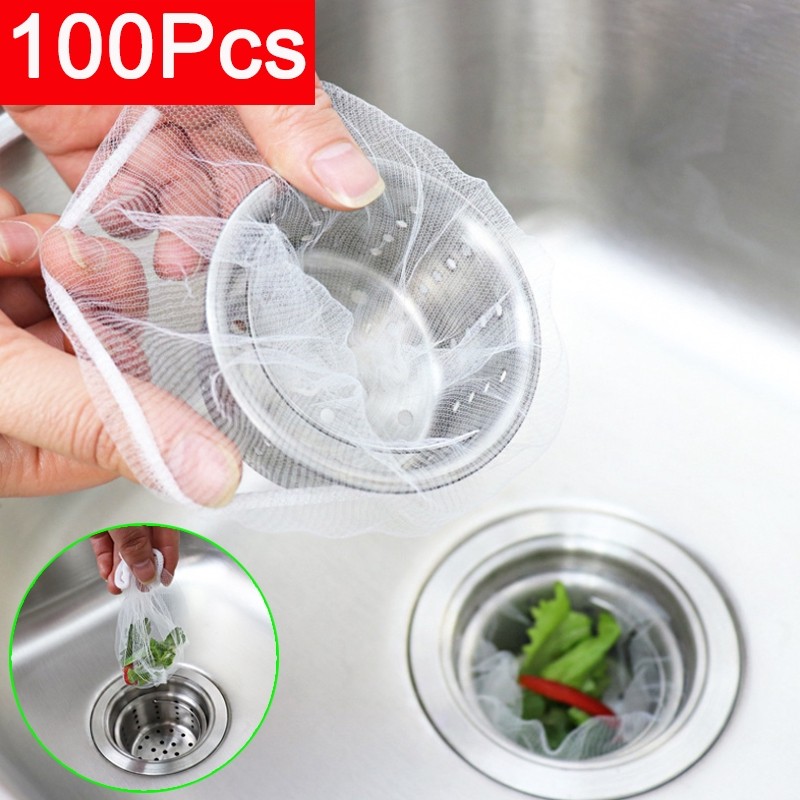 100 ชิ้นครัวป้องกันการอุดตันอ่างล้างจานกรองล้างจานและผักท่อระบายน้ําสารตกค้างกรองถุงขยะ