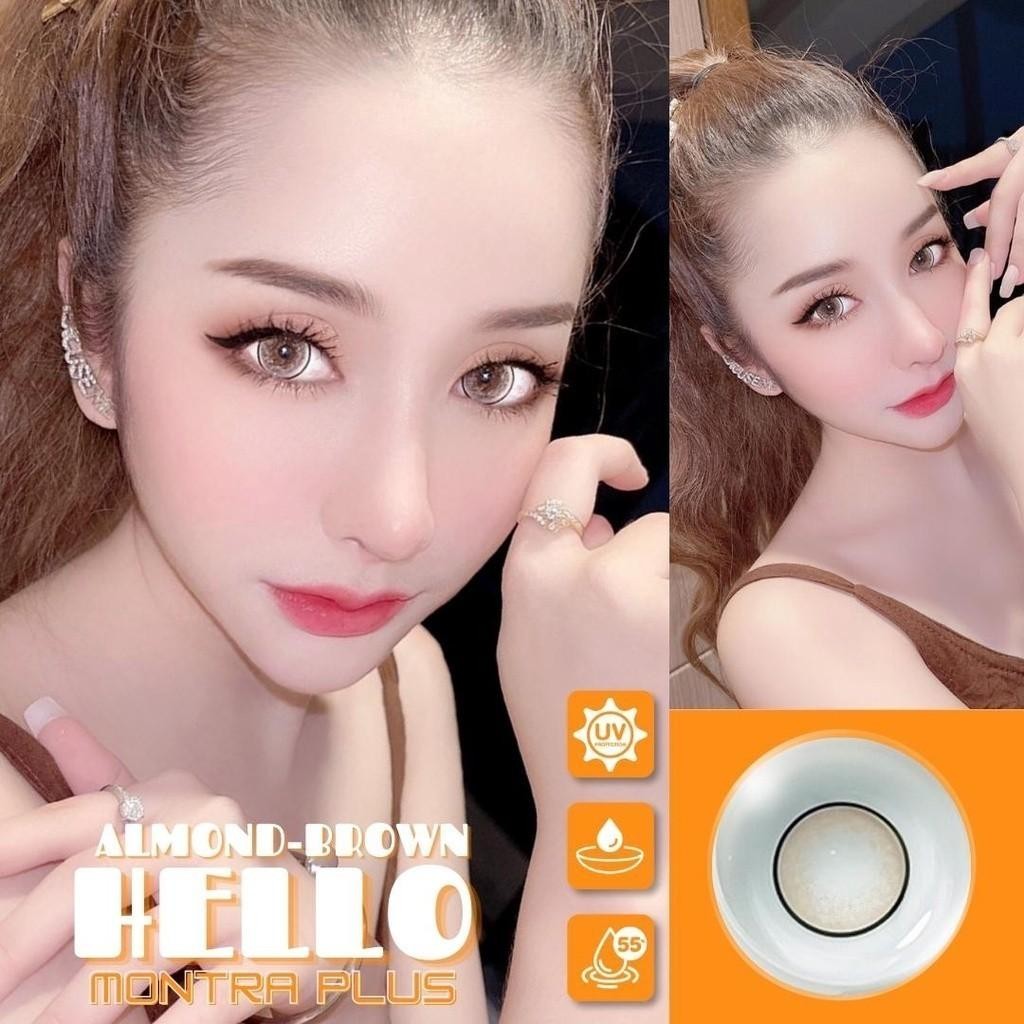 คอนแทคเลนส์[บิ๊กอาย] Hello Almond Brown / Gray (Montra) มี อย.ไทย