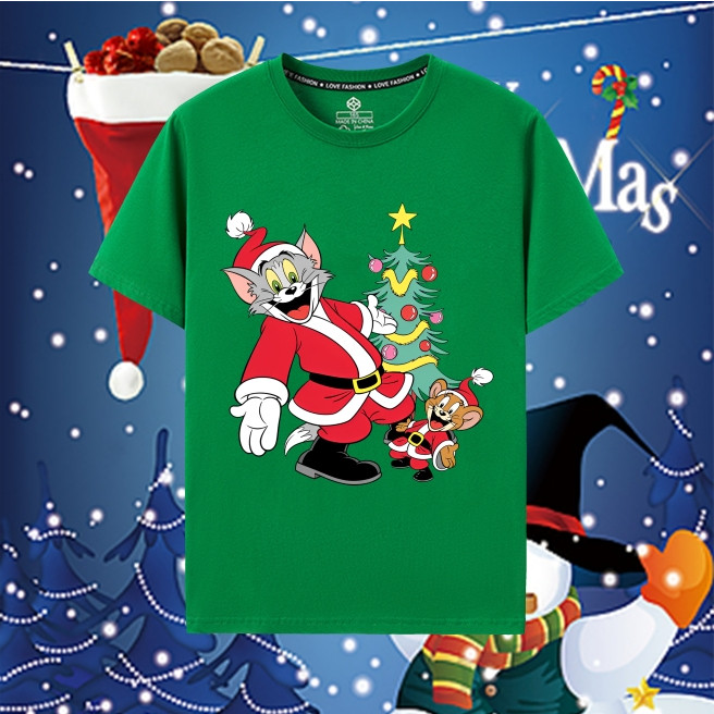 HOT 【ปีใหม่】เสื้อเมอรี่คริสต์มาส Tom and Jerry merry christmas santa 2024 สวัสดีปีใหม่ ผ้าฝ้าย100% s-5xl