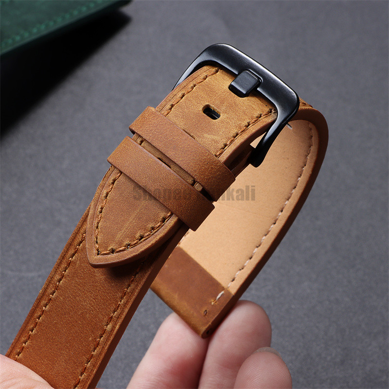 18 มม.20 มม.22 มม.24 มม.สายนาฬิกาหนังแท้ Vintage Retro Horsehide สร้อยข้อมือผู้หญิงผู้ชาย Universal เปลี่ยน Wristbelt