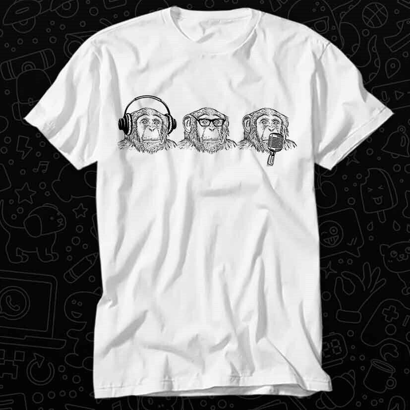 Three Wise Cheeky Monkey Hear See Speak Evil หูฟัง Sing Glass T เสื้อ 588