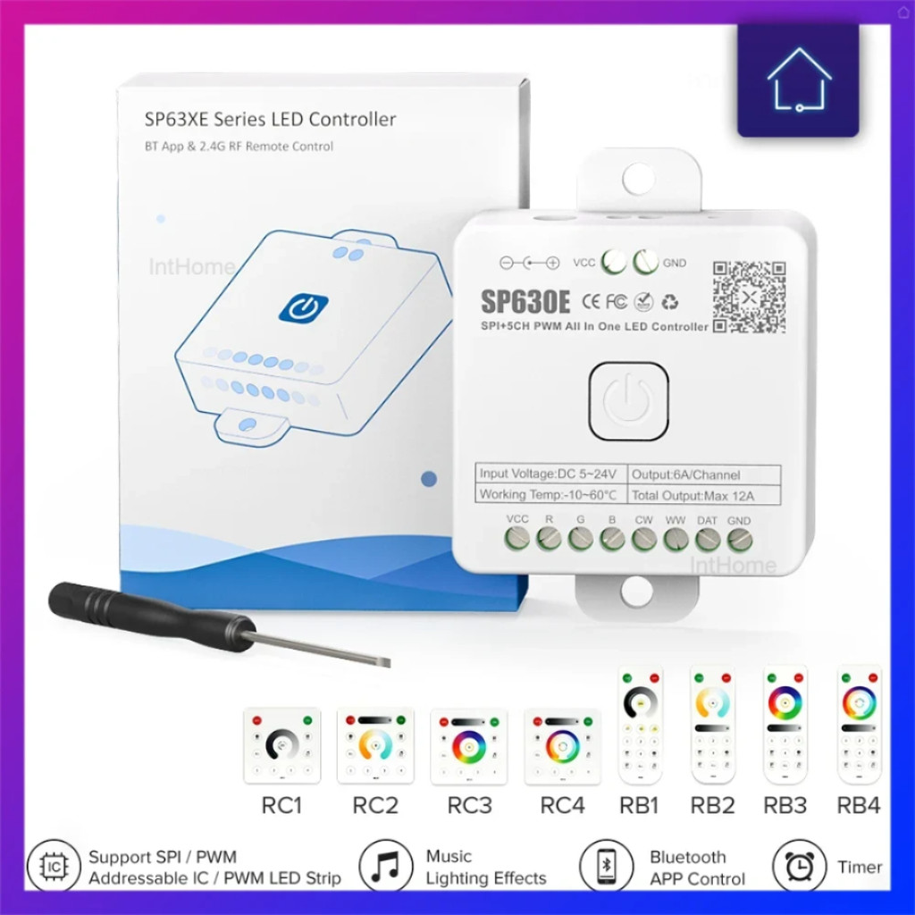 [ใช้กับไฟLEDทุกชนิด] SP630E ตัวควบคุมบลูทูธ LED Controller 5CH PWM SPI WS2812B WS2811 SK6812 FCOB 50