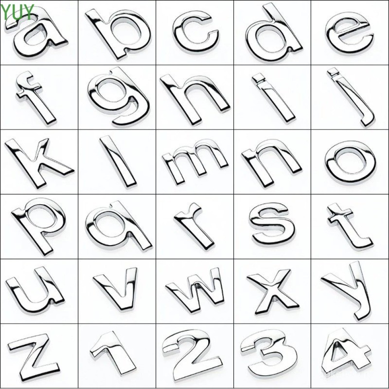 1pcs 3D สติกเกอร์รถและ Decals 25 มม.โลหะ Diy Lower Case Letter จํานวนสติกเกอร์กันน้ํา Exterio ตัวอักษรปรับแต่งสําหรับรถจักรยานยนต์