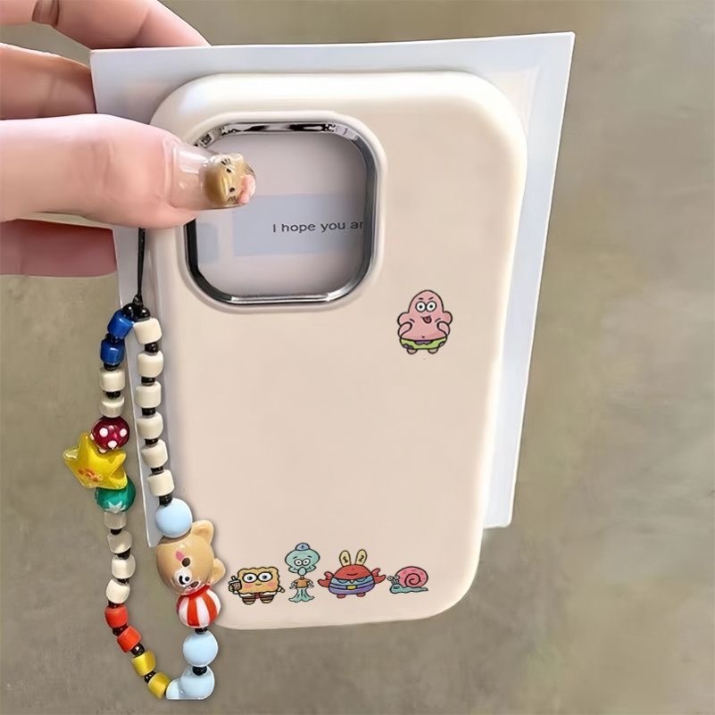IPhone 17 16 15 14 13 12 11 Pro Max X Xr Xs Max 7 8 Plus SE2020 เคสโทรศัพท์น่ารัก SpongeBob SquarePants + Lanyard ปกอ่อน