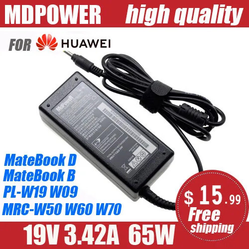 19v 3.42A 65W สําหรับ HUAWEI MateBook D MateBook B MRC-W50 MRC-W60 MRC-W70 PL-W19 PL-W09 แล็ปท็อป AC