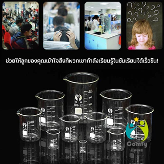 Comfy ถ้วยแก้วทนความร้อนสูง สำหรับการทดลองทางวิทยาศาสตร์ หรือการวัดของเหลวอื่น ๆ 50ml 100ml 200ml 250ml Glass Beaker