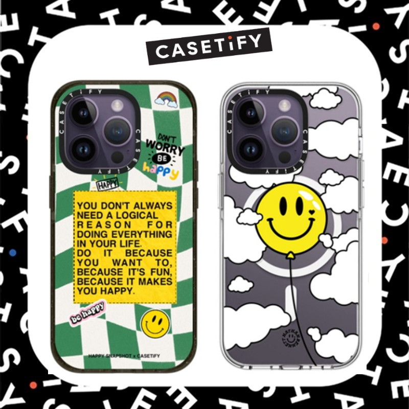 【Acrylic Case】Casetify Smiley Face Pattern เคสกันกระแทกสําหรับ iPhone 16ProMax 16Pro 16 14 13 12 15 Pro Max เคสโทรศัพท์