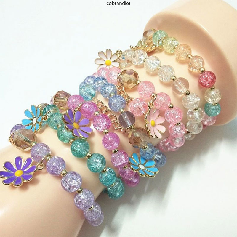 ส่งเร็ว สร้อยข้อมือคริสตัลสตรีสตรอเบอร์รี่สีชมพูคริสตัลดวงอาทิตย์ดอกไม้เดซี่เล็กเครื่องประดับมือCOD