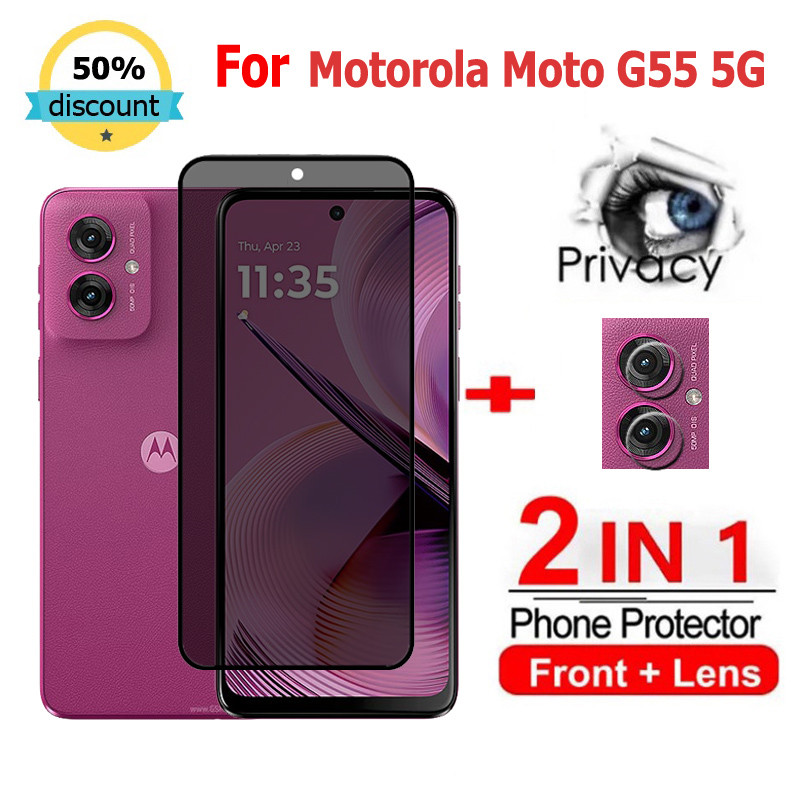 2 in 1 ฟิล์ม Motorola Moto G55 5G ฟิล์มกระจกนิรภัยกันรอยหน้าจอ กันแอบมอง เพื่อความเป็นส่วนตัว สําหรับ Motorola Edge 50 40 30 20 Pro Neo Ultra 5G Moto G84 G60 G32 G82 G52 G71 G62 G55 G35 G04s G54 ฟิล์มกันรอย ฟิล์มกล้อง
