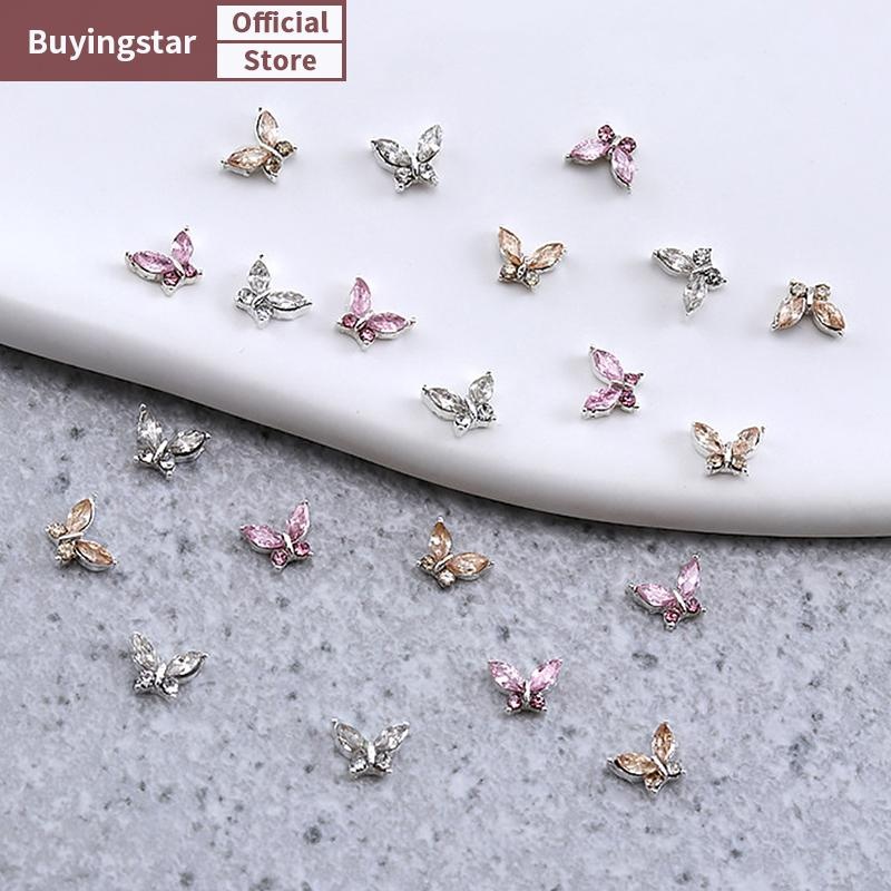 Zcx 10PCS 3D Mini คริสตัลผีเสื้อเล็บ เครื่องประดับอะไหล่อุปกรณ์เสริมโลหะผสมเล็บตกแต่ง Rhinestones อุปกรณ์ VO
