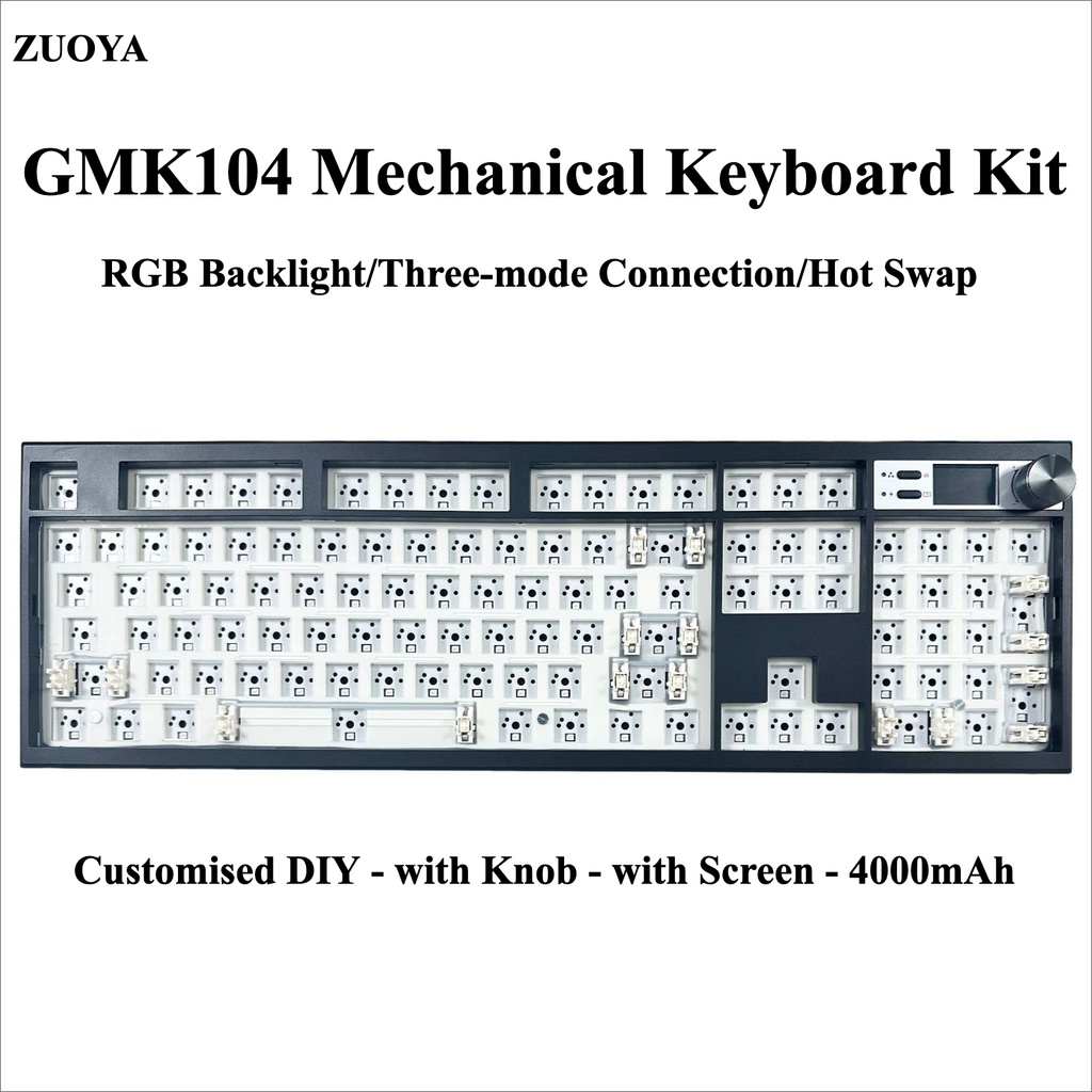 Zuoya GMK104 ชุดคีย์บอร์ดเชิงกล DIY แบบกําหนดเองสามโหมดพร้อมจอแสดงผลลูกบิดรองรับ Hot Swap VIA รองรับ