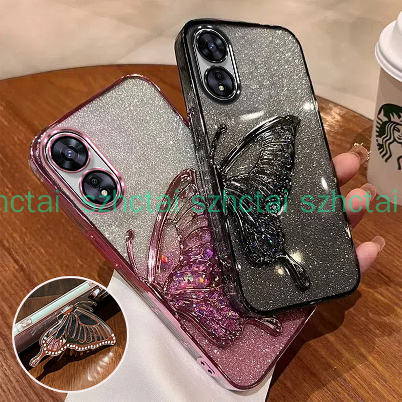 เคส OPPO A18 A38 A58 A78 A98 A15 A15S A16 A16K A17 A17K A54 A55 A74 A96 A94 A36 A76 A57 A77 A77S A12 A12E A52 A92 A53 A31 A5 A9 2020 A3S A5S A7 A8 F9 F11 Pro หรูหรา ชุบทรายไหล เงางาม แวววาว เกราะป้องกันใสกันกระแทกพร้อมวงเล็บ เคสโทรศัพท์ OPPO A18 A38 A58