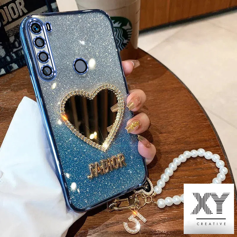 เคส Redmi Note 8 หรูหราเครื่องสําอางแต่งหน้า Love กระจกเงา เปลือกอ่อน พร้อมสร้อยข้อมือ เชือกเส้นเล็ก เคสโทรศัพท์สําหรับเด็กผู้หญิง เคสโทรศัพท์ Redmi Note 8