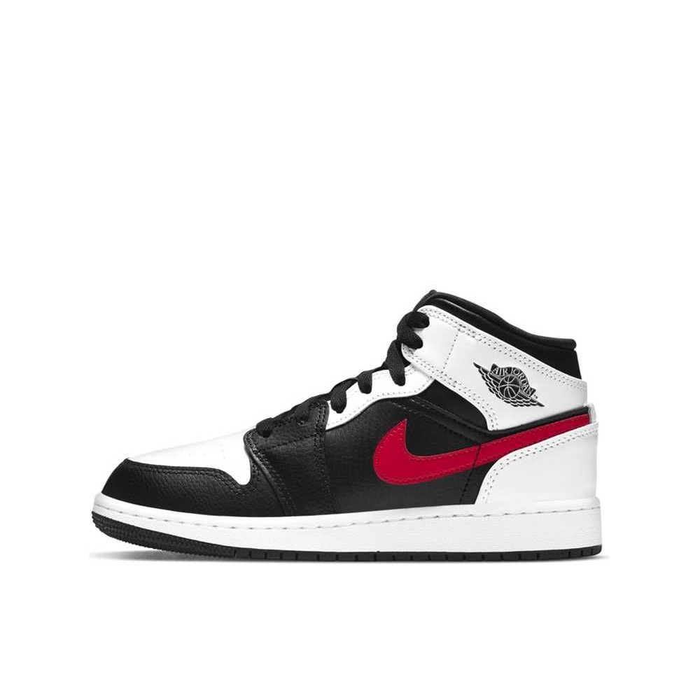 NIKE AIR JORDAN 1 MID GS "BLACK CHILE RED WHITE" Sneakers 554725-075 Unused