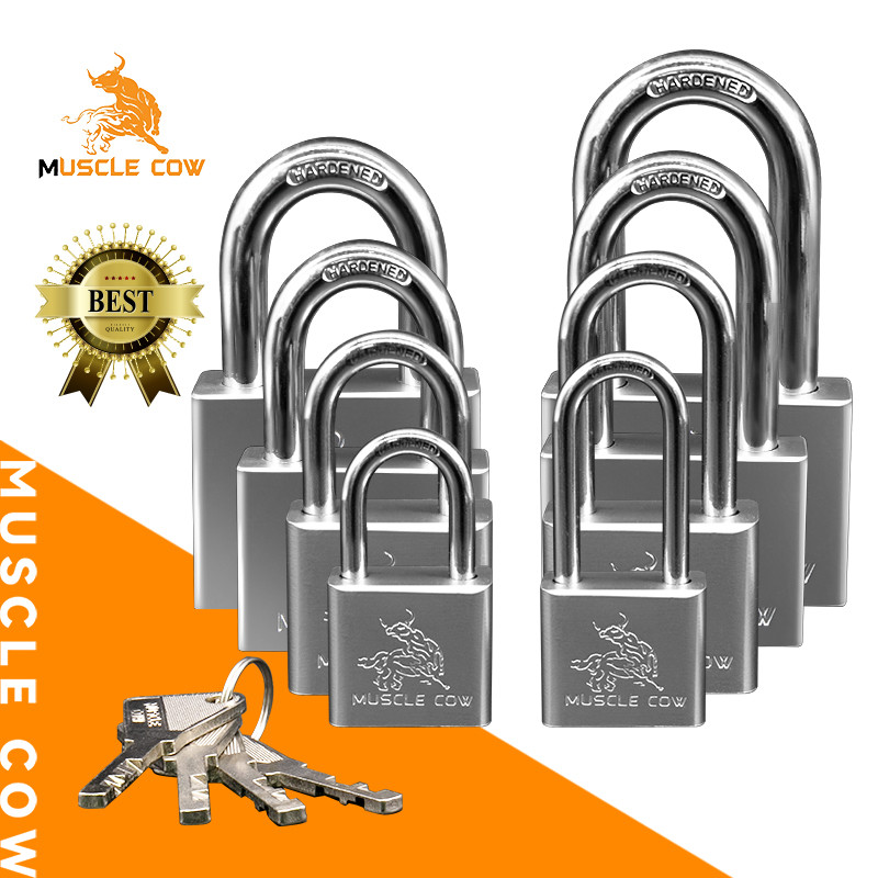 MUSCLE COW แม่กุญแจสีเงิน ระบบล็อคแบริ่ง พร้อมลูกกุญแจ 4 ดอก ใช้ได้กับประตูและล็อคแขวน ขนาด 30-60mm