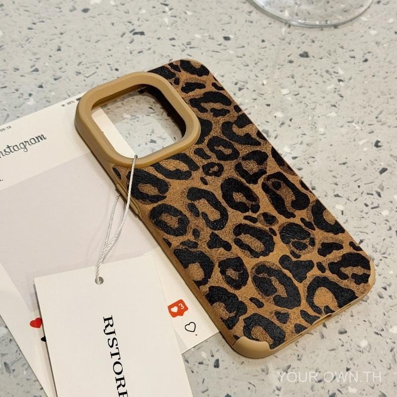 เคสมือถือลายเสือดาวสีน้ำตาล iphone16/15pro สำหรับแอปเปิ้ล14PLUS 13/12รูใหญ่หนังกลับนิ่ม11 /xs
