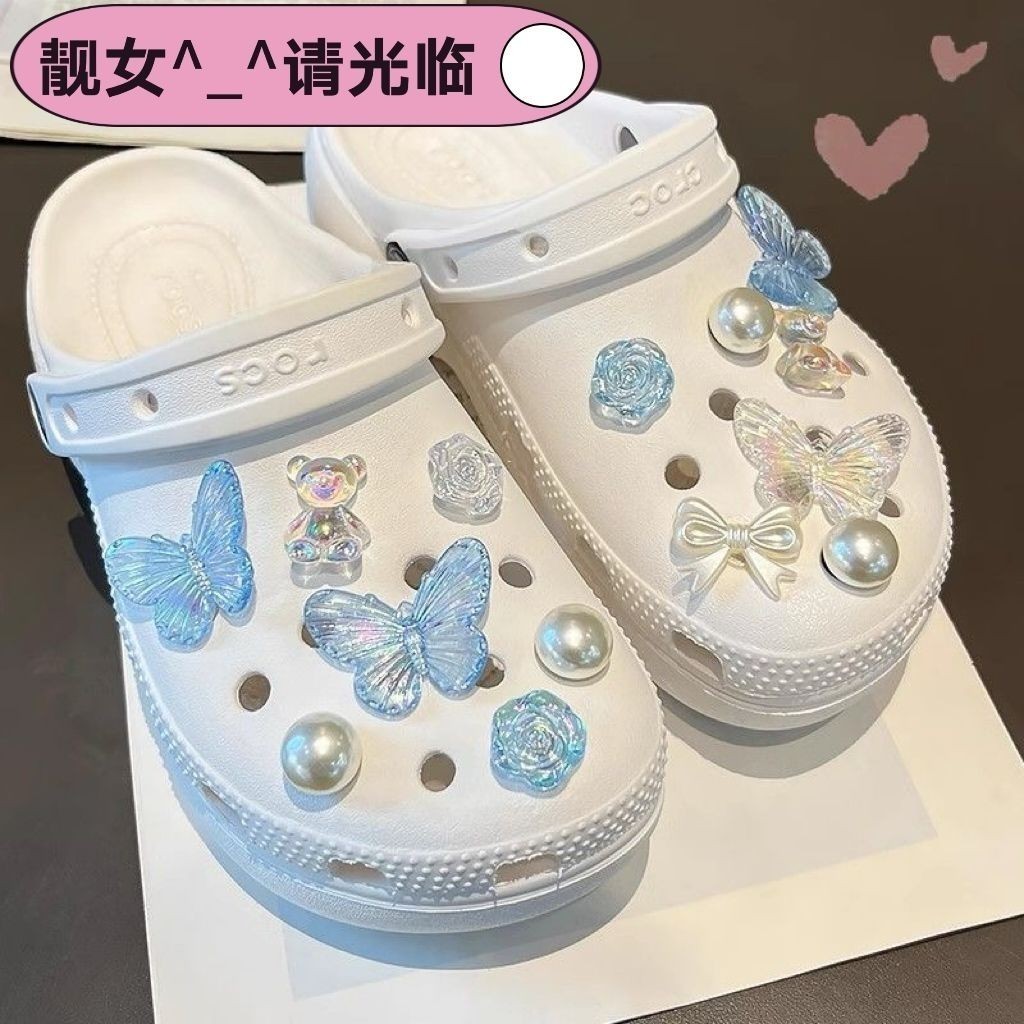 อุปกรณ์ทำเองสำหรับรองเท้าผีเสื้อสีสันสดใส หัวเข็มขัดแบบชาแนลขนาดเล็ก